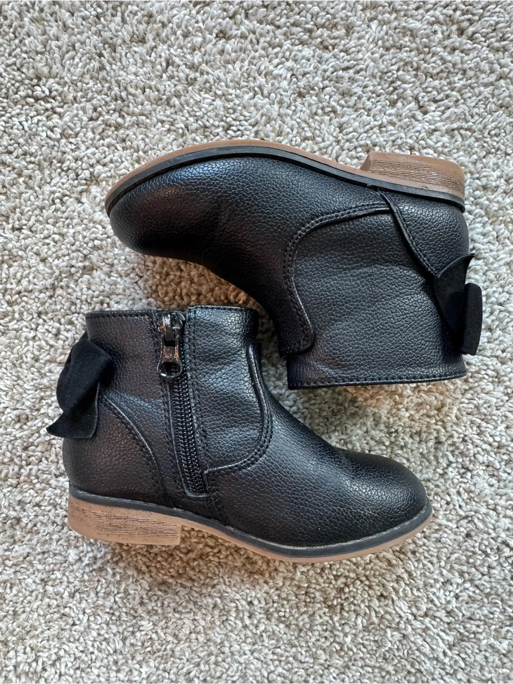 Cat & Jack Girls Black Ankle Boots Size 8 Bow Side Zip Faux Leather